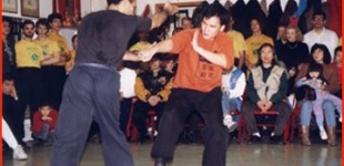 Rony Gouraige (left) and Raymond Lee performing "Ling Bung Bo" two-man sparring form.