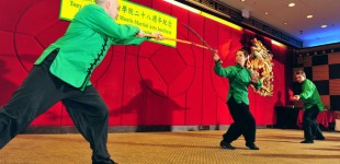 Meredith Ian, Stephen Baker, James Lampe Performing Single Saber Vs. Two Spears